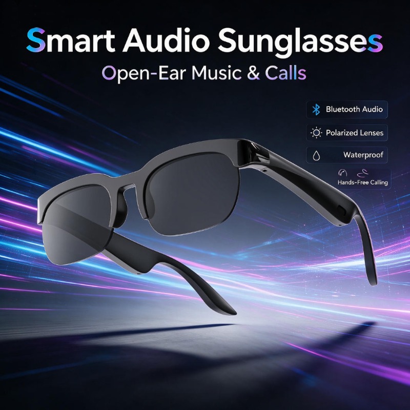 Audio Music For Video - スマートオーディオサングラス オープンイヤーBluetoothメガネ 偏光レンズ ハンズフリー通話 スポーツスマートグラス 運転