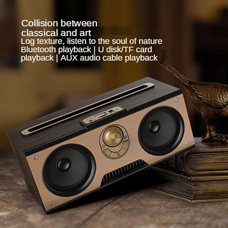 Audio Music Center - ワイヤレスデュアルオーディオ木製ポータブルレトロ Bluetooth スピーカーサブウーファーエコー壁コンピュータホームシアター音楽センターラジオラジカセ