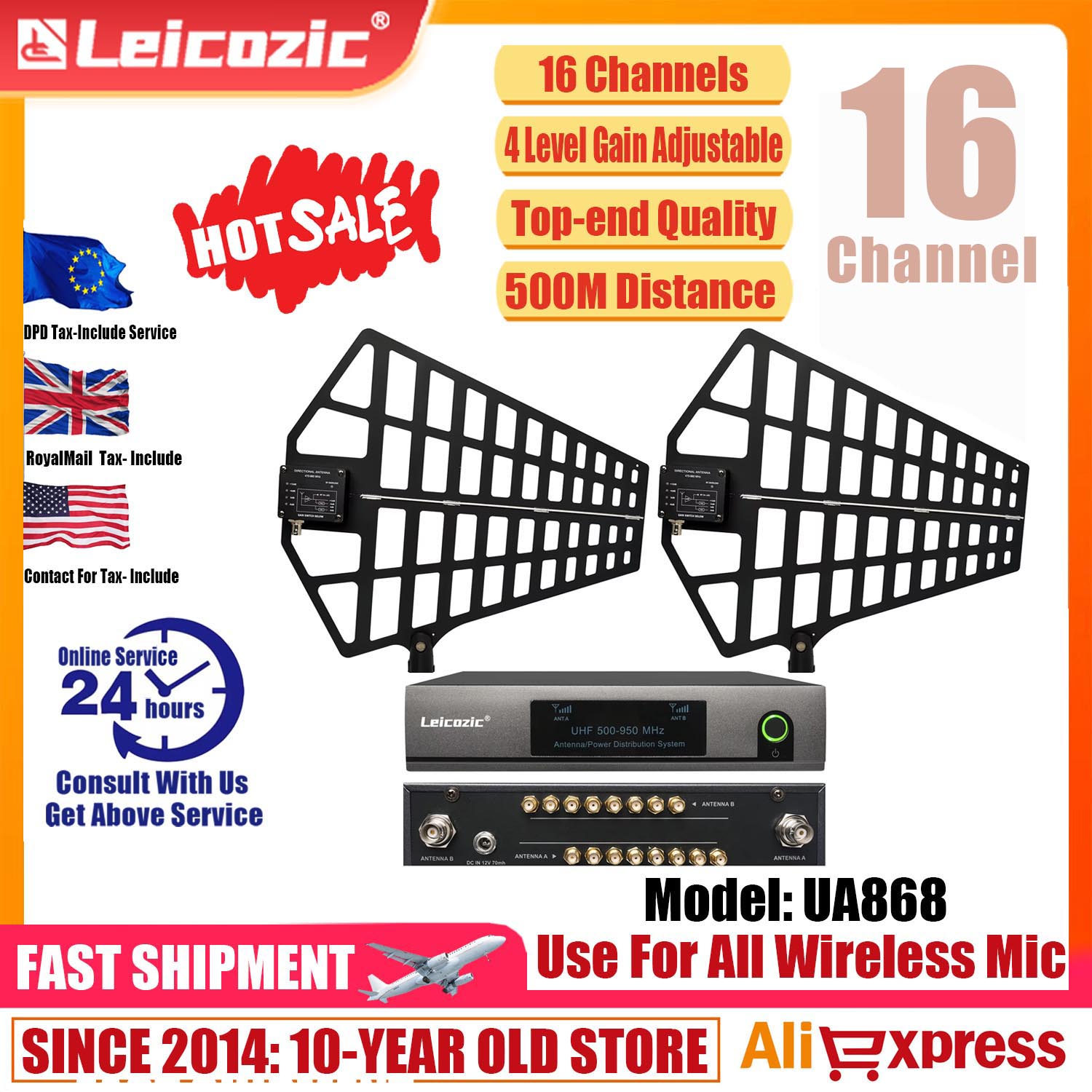 Audio Music Distribution - Leicozic-接続された受信機,8チャンネル,500〜950MHzの分離アンテナ付き,オーディオ用,プロ仕様の機器