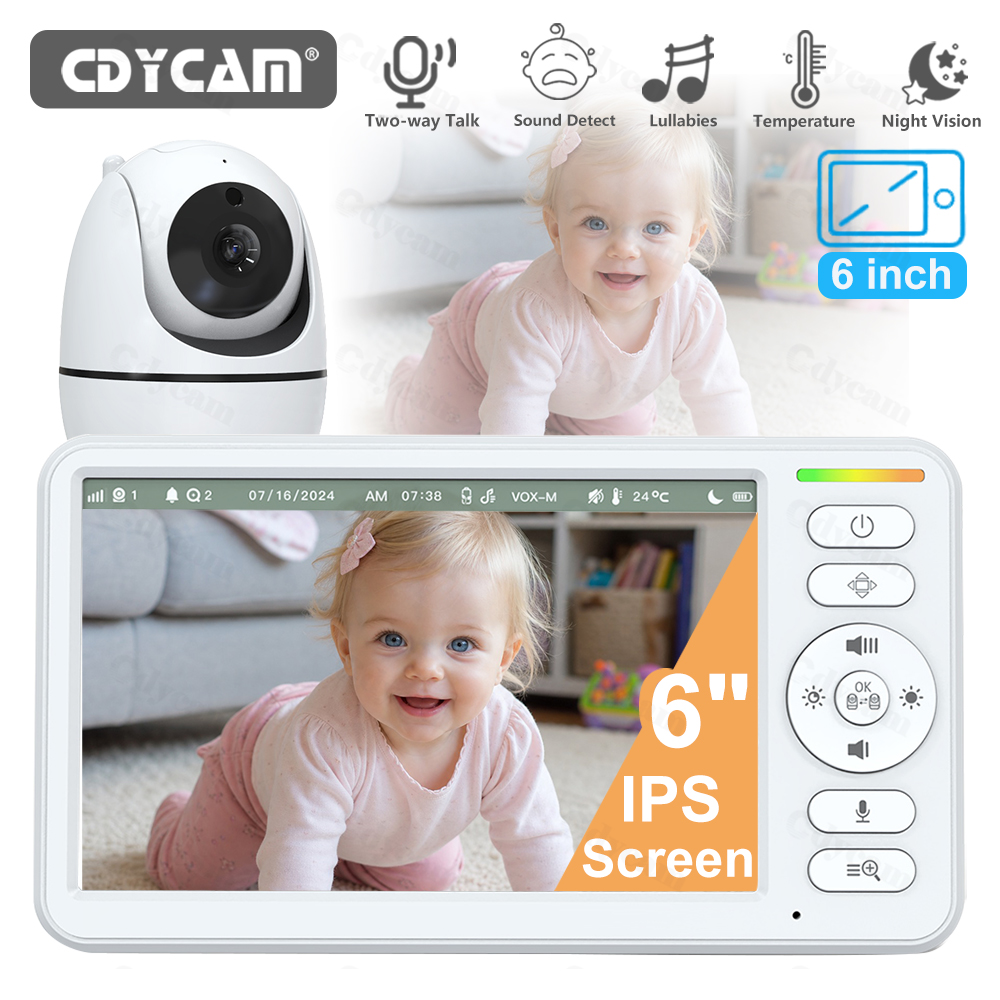 Audio Music Kids - 6インチベビーモニター WiFi不要 PTZホームHDセキュリティカメラ 暗視機能 双方向音声 子供用監視カメラ