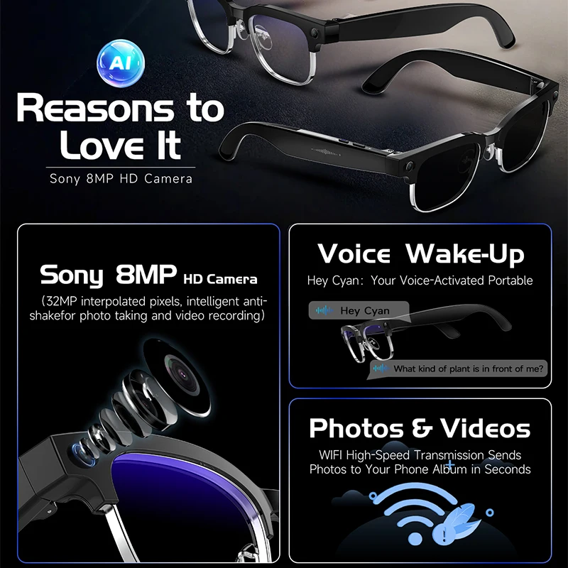 AIスマート翻訳メガネW630、8MP HDカメラ搭載、ビデ - Audio Music Recognition のレビューと価格