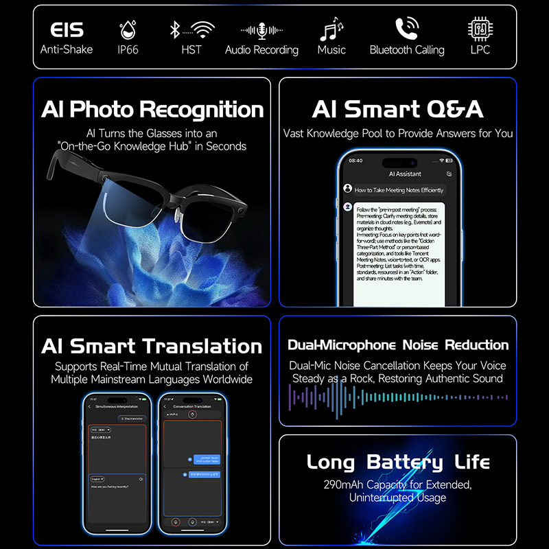 AIスマート翻訳メガネW630、8MP HDカメラ搭載、ビデ - Audio Music Recognition のレビューと価格
