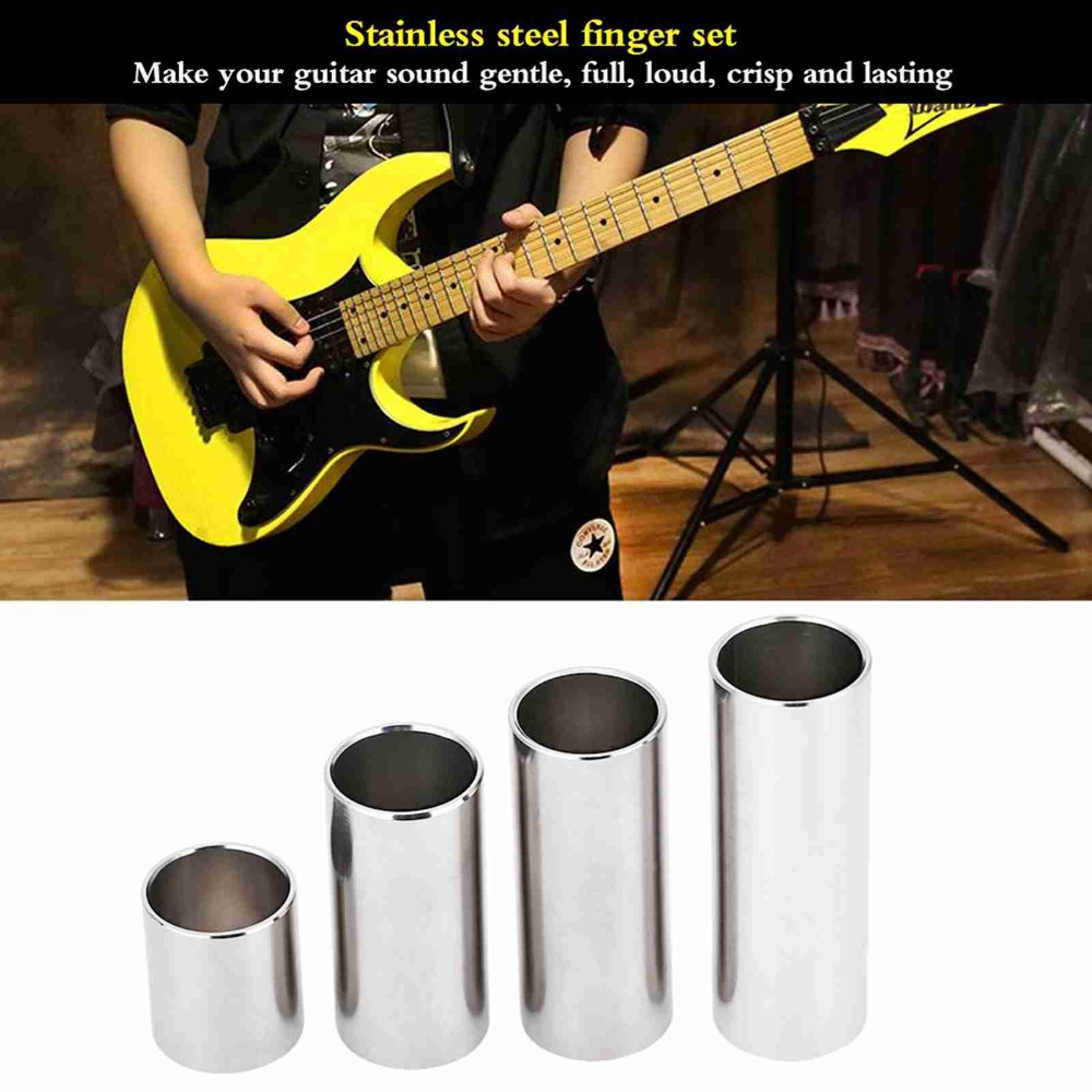4個入りステンレススチールギタースライド ​ 銀 ​ シリン - Guitar Slide Tube のレビューと価格