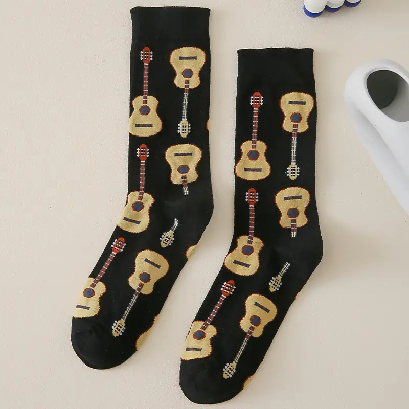 1 ペア男性ギタープリントミッドチューブソックスファッショナ - Guitar Slide Tube のレビューと価格