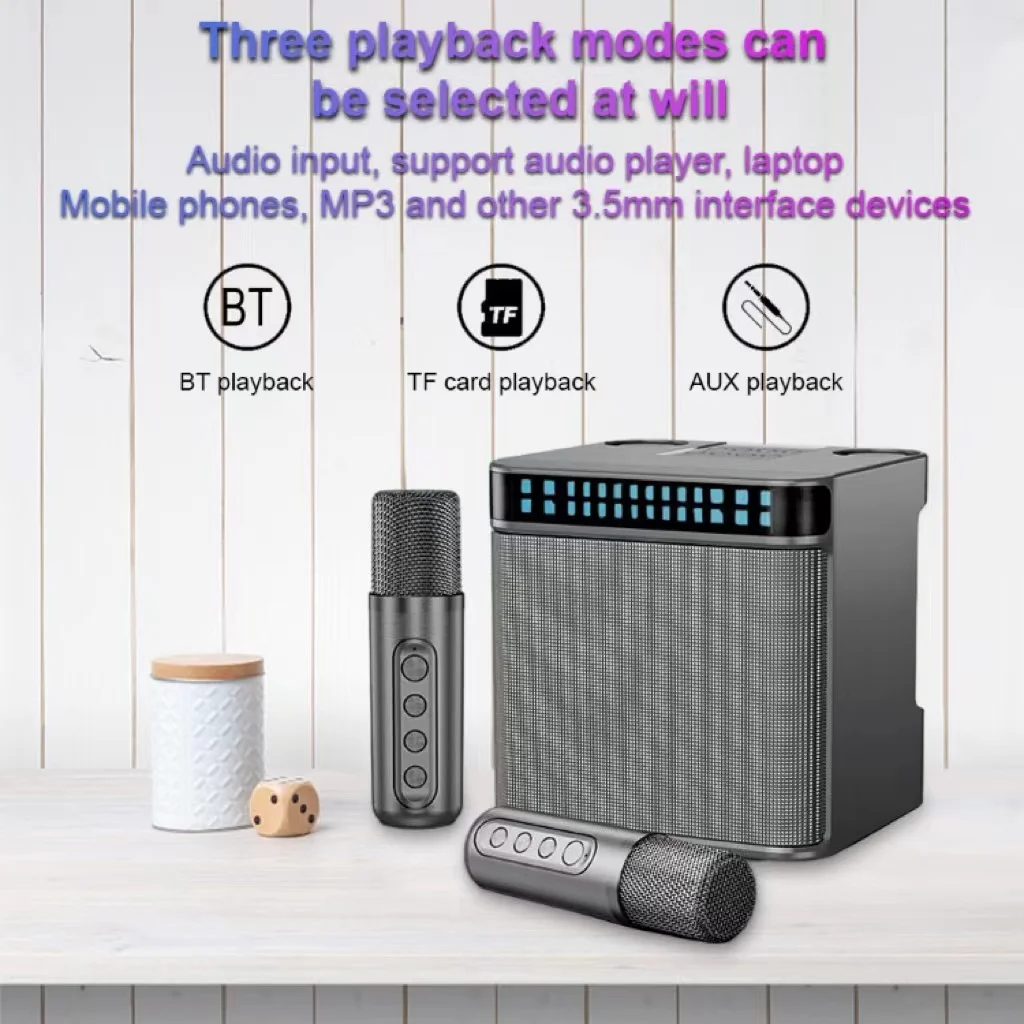 ポータブルBTスピーカー、ワイヤレスマイク2本付きカラオケマ - Audio Music Kids のレビューと価格